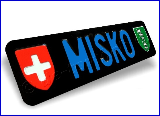 Autoschild vorne Schwarz 80x300 mm "Text in Farbe mit WAPPEN"